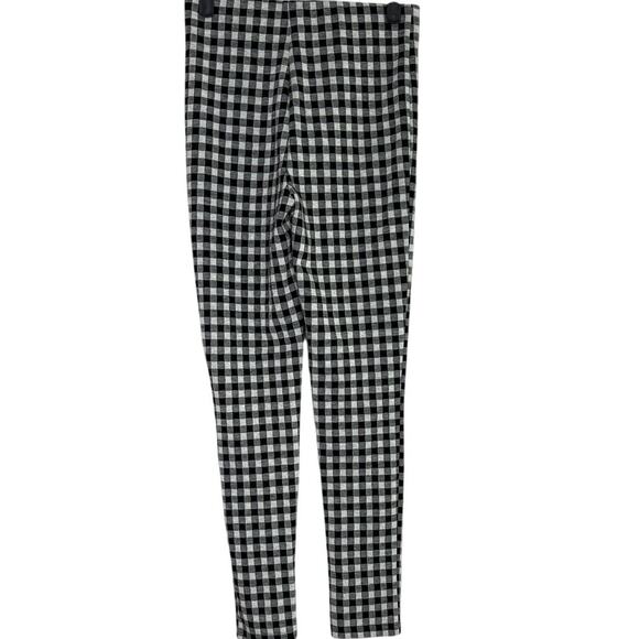 Zara Checkered Front Zip Up Mid Waist Skinny Stretch Ankle Pants S Black White - Picture 6 of 16